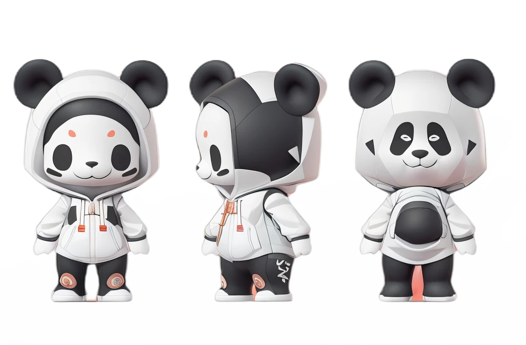 Three cartoon pandas dressed in black and white costumes standing side by side, Droid，高品質のCharacter Design, Character Designコンテスト優勝者, 様式化されたCharacter Design, Moon themed costume, 非常に様式化されたCharacter Design, Official concept art, ゲームCharacter Design, panda panda panda, Character Design, 3D Characters, Character Designコンセプト, 全身Character Design, [ Character Design ]