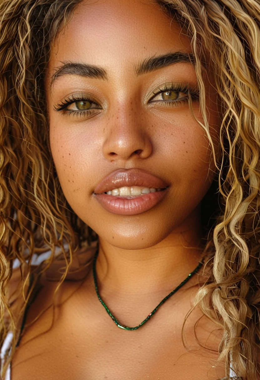 close-up, smile, looking at the viewer, photogenic, photogenic brow, (((masterpiece))), ((high quality)), (((ultra detailed))), high spec, best quality, sharp focus, 32K, (((reggae dancer))), (Brazilian lady), (dark skin), (((dreadlocks))), brown hair, green eyes, better eyes, perfect body, cleavage, better hands, better face, better fingers, nightclub, (Ibiza beach), , [(At the Club district BACKGROUND:1.5), ::5] HEXAGON,photorealism,  highly detailed,African Girl, African Woman, dark skin, Brown skin, Dark brown skin