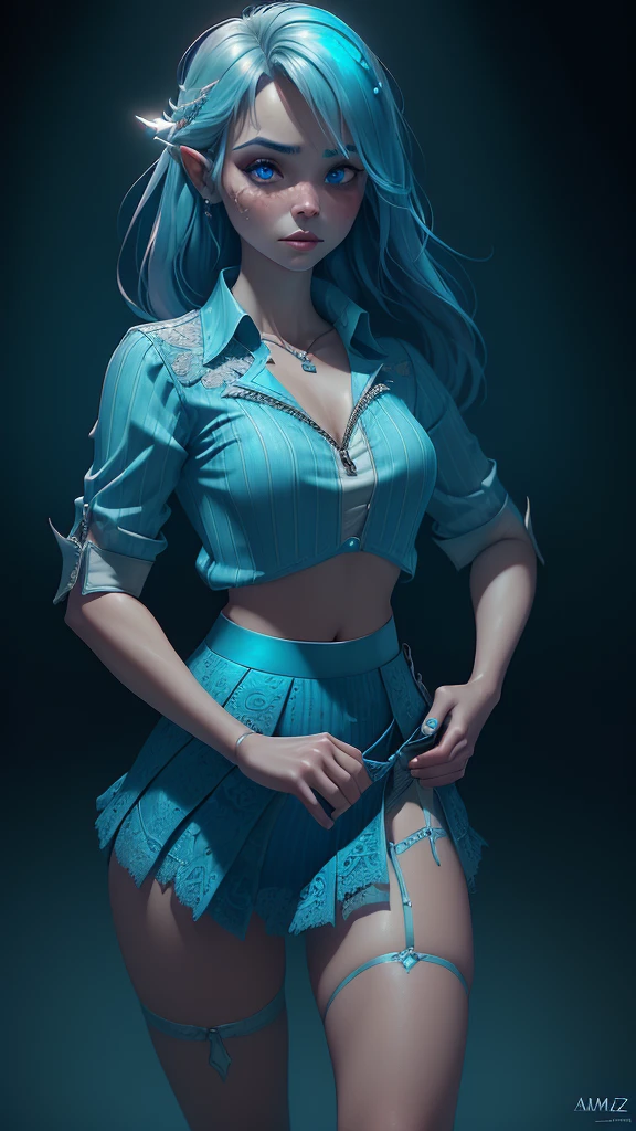 Sexy secretary stills photoset featuring blonde natural beauty Selena Gómez wearing an outfit comprising; (blue pinstripe shirt/blouse:1.4) ,( complimentary royal blue mini-skirt with front zipper:1.4) , (matching pastel blue lacey bra & briefs/panties lingerie set:1.4) , (mini skirt blue :1.4), (and white court shoes with ankle strap that stay:1.4) , Epic Fantasy Art Style HD, 4K fantasy art, epic fantasy digital art style, epic fantasy art style, Fantasy Woman, epic fantasy art portrait, Epic fantasy style, hyperrealistic fantasy art, hd fantasy art, Epic fantasy character art, epic fantasy art, in style of dark fantasy art, epic fantasy digital art, (pose vaquero),( iluminación cinematográfica :1.4), (Selena Gómez :1.4), (face detailed :1.4), ,(Fondo de ruinas de mazmorra en ruinas:1.4 ), (anatomía perfecta :1.4)