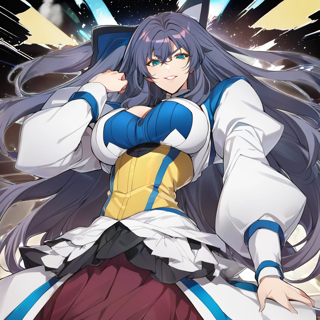 ANIME , high detailed
1 chunky woman, long hair, azuma, Carmine colored hair, expressive cyan eyes, busty, round buson, gorgeous chunky body, yellow Genetics's uniform, Juliet sleeves, Very large blue Long skirt