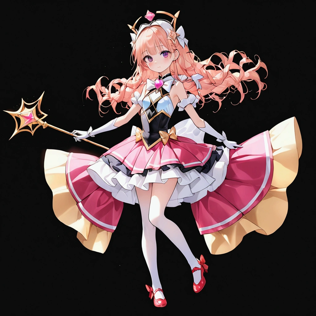 Anime-style girl with (((deep magenta eyes and long, wavy pink hair))) ((styled in an elegant French braid)). (((She is slender, and , with small breasts))). ((Ensure a full-body shot of her)) wearing a (((pink, gold, and rose gold color magical girl-themed outfit.))) ((The outfit features a spider and spider web theme.)) The overall look is regal and ethereal, with magical glowing effects. cutesexy, , a hyperrealistic , hyperrealistic , realistic , seductive (anime girl), smooth anime cg art, beautiful alluring anime teen, ((magical girl)), (masterpiece), best quality, expressive eyes, perfect face ((Highest quality))、((8K))、(((8k wallpaper))) ((Full Body Shot: 1.5))、ultra detailed, masterpiece, best quality, solo