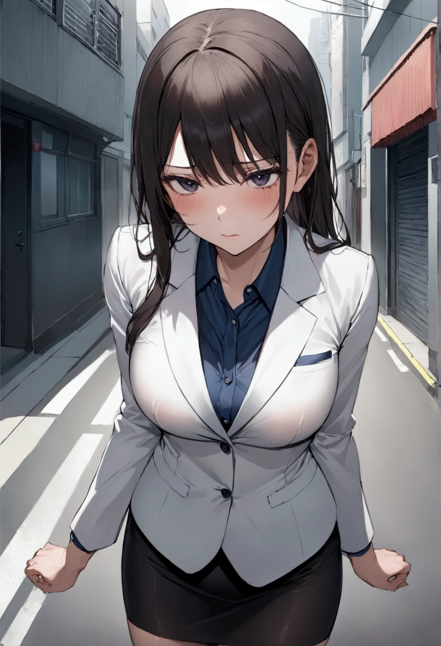 NSFW.Office lady after work.OL.In a suit,Mini tight mini skirt.Between buildings.The main road is visible.rape.rape