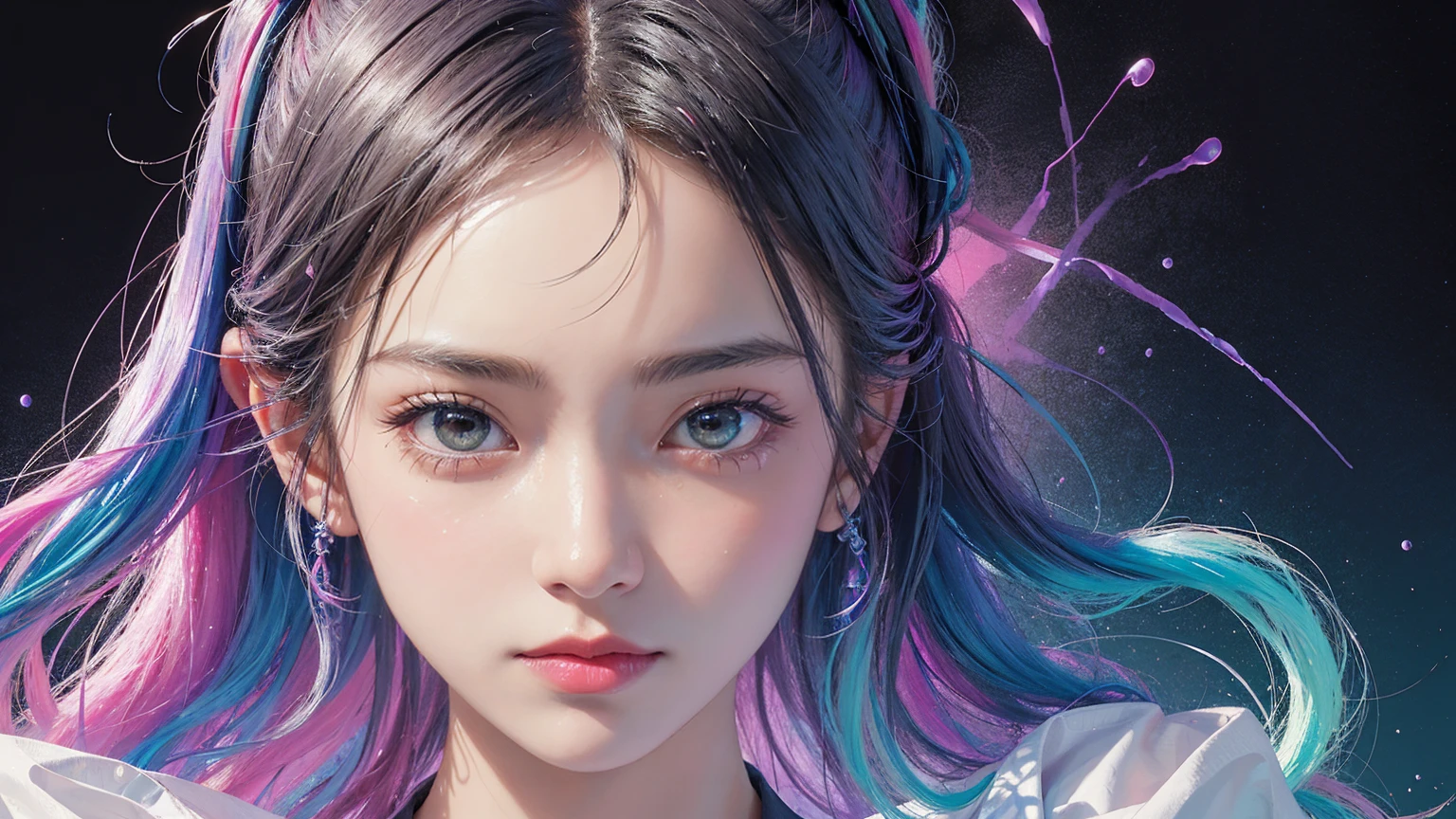 ((1 girl)), colorful, Dot, colorfulなペイント, Splash Paint, liquid, fog, Bright colors, matrix, hologram, Confused, detailed, 非常にdetailed, 非常にdetailed, Complex, masterpiece, 8k，khd，8k resolution，masterpiece