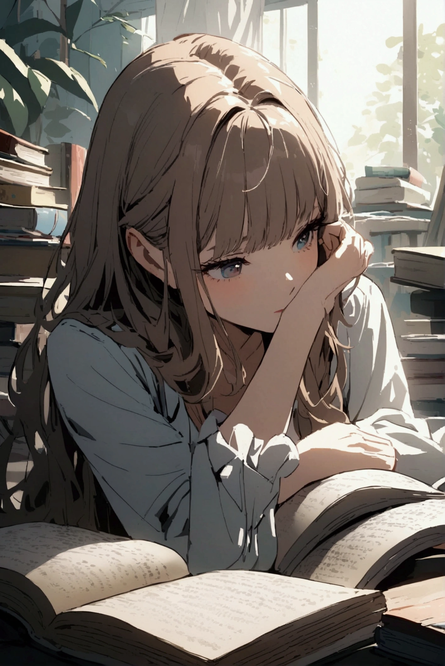 Read textbooks, beautiful girl  