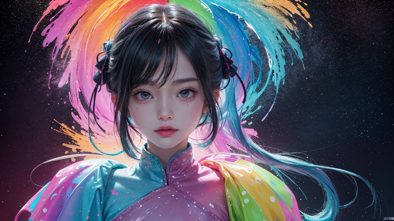 ((1 girl)), colorful, Dot, colorfulなペイント, Splash Paint, liquid, fog, Bright colors, matrix, hologram, Confused, detailed, 非常にdetailed, 非常にdetailed, Complex, masterpiece, 8k，khd，8k resolution，masterpiece