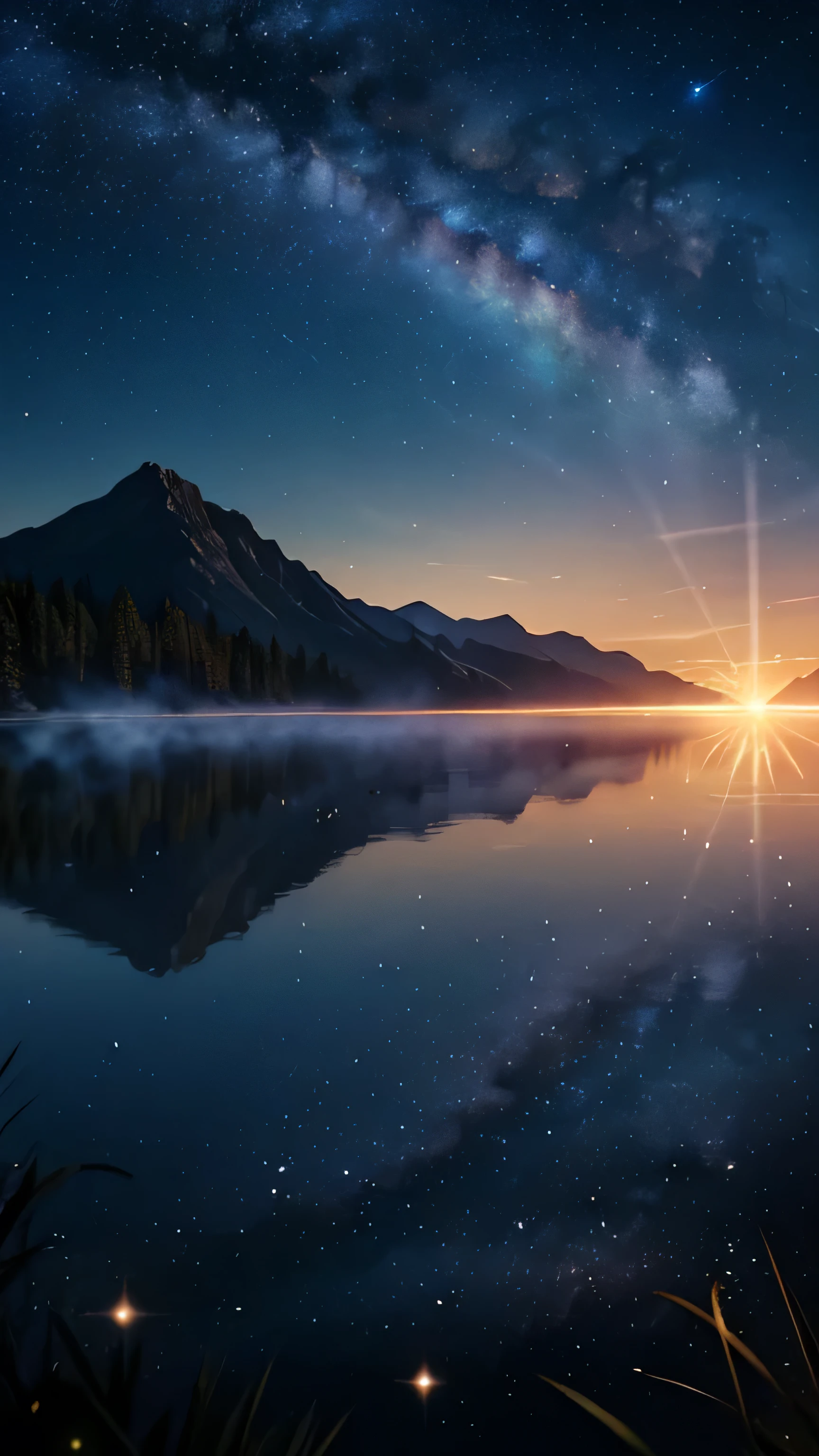 (A mother and baby whale fly in the sky:1.4、).(logo, wonderful, 8k, Tabletop, RAW Photos, wonderful, 最high quality, PhotoRealistic and Very detailed, CG, high quality, Very detailed, Narrative poem, Particle Effects, Dynamic Effects, Text Border Depth, Cinema Lighting, Flare, Ray Tracing, Tabletop, Realistic, Ultra HD, Fantasy), Wind, The beauty and brilliance of mountains and forests, The tranquility and beauty of the grasslands and open lands of the world, Lakeside, wonderful scenery, Beautiful natural scenery, night, Starry Sky, constellation, full moon, space, nice, View, water, constellation, wonder, wonderful, meteor, magic, Best lighting, Best Shadow