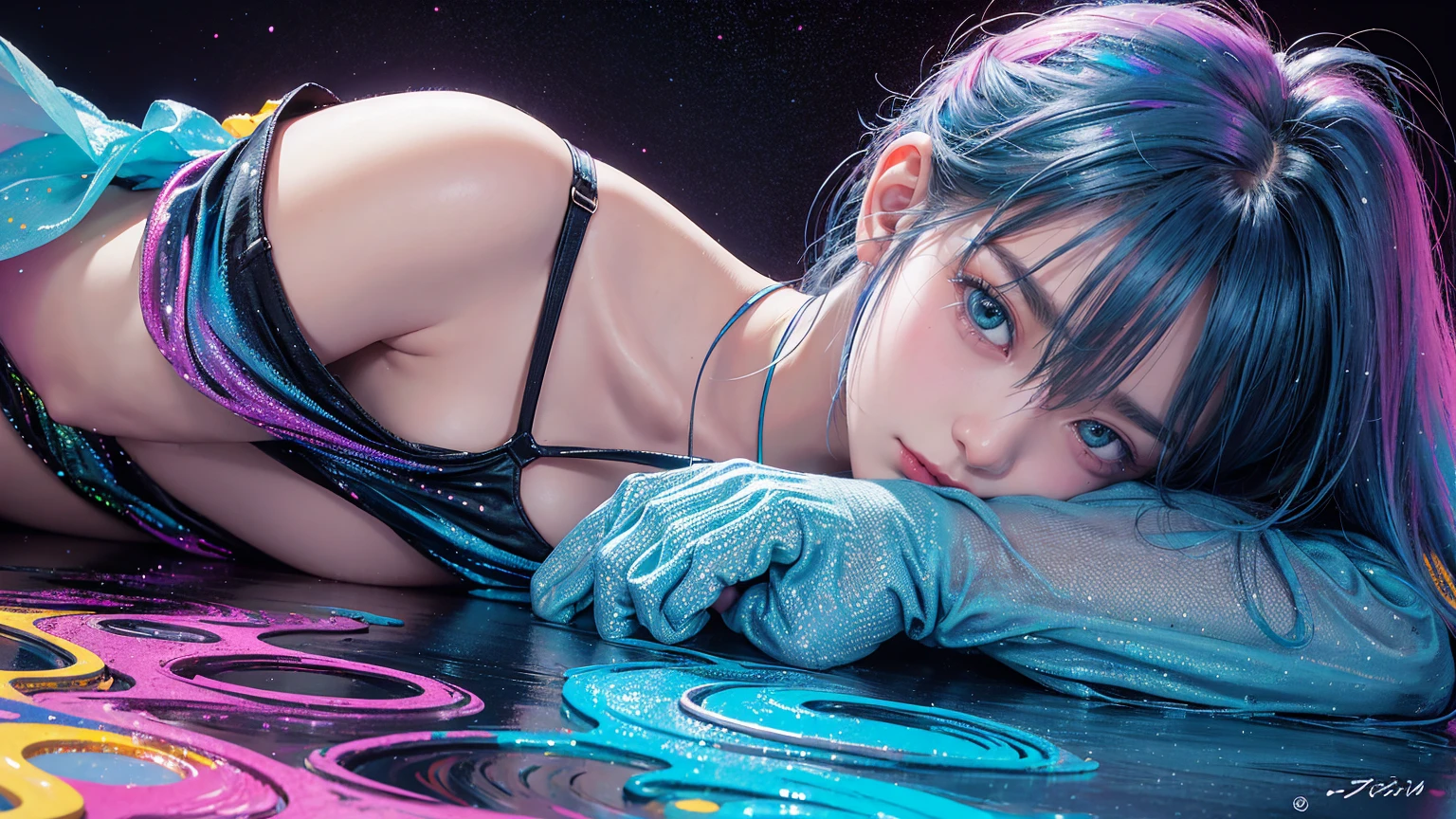 ((1 girl)), colorful, Dot, colorfulなペイント, Splash Paint, liquid, fog, Bright colors, matrix, hologram, Confused, detailed, 非常にdetailed, 非常にdetailed, Complex, masterpiece, 8k,khd,8k resolution,masterpiece