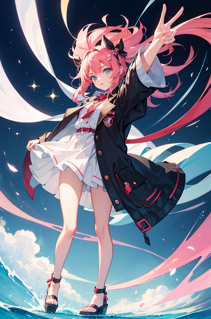 Cute girl uses magic while standing full body