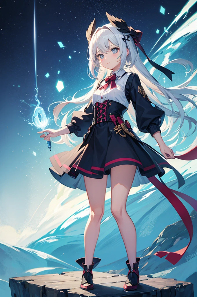 Cute girl uses magic while standing full body