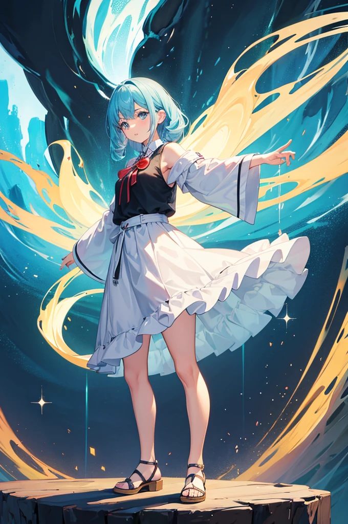 Cute girl uses magic while standing full body