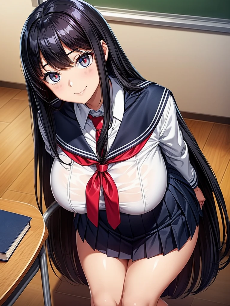 (a girl:1.1, high school student, emphasized buttocks, white shirt, navy pleated skirt, shapely thighs, busty) in a traditional classroom, (best quality, 4k, ultra-detailed) with (realistic:1.37) lighting, capturing (vivid colors) and a (photorealistic) style.emphasize the buttocks、high school girl、thighs、white dress shirt、navy pleated skirt、big breasts(masterpiece, highest quality, highest quality, official art, beautiful and aesthetic:1.2), (1 girl), very detailed目, (fractal art:1.3), colorful, most detailed, (perfect face), shiny skin, HDR, striking visuals, (dynamic streaks, Path of Light:1.2), bright colors,((巨大なtits、tits、cleavage、Erect nipples are clearly visible、erotic face、Open your legs to emphasize your pants、thighs)) 、highest quality,In 4K,8K,High resolution,debris flies:1.2,Super detailed,reality:1.37, ticker,ticker,studio lighting,Ultra-fine painting,titsのシャープなフォーカス,Physically based rendering,extreme details,Professional specifications,Vividness and color、view from below,Have sex from before,masterpiece,Showing off her perfect and erotic white thong panties in Fulco)),((lewd panties))、美しいthighs、Low - Angle:1.4、highest quality, very detailed,Beautiful smile、big breasts、adultery、camel toe、