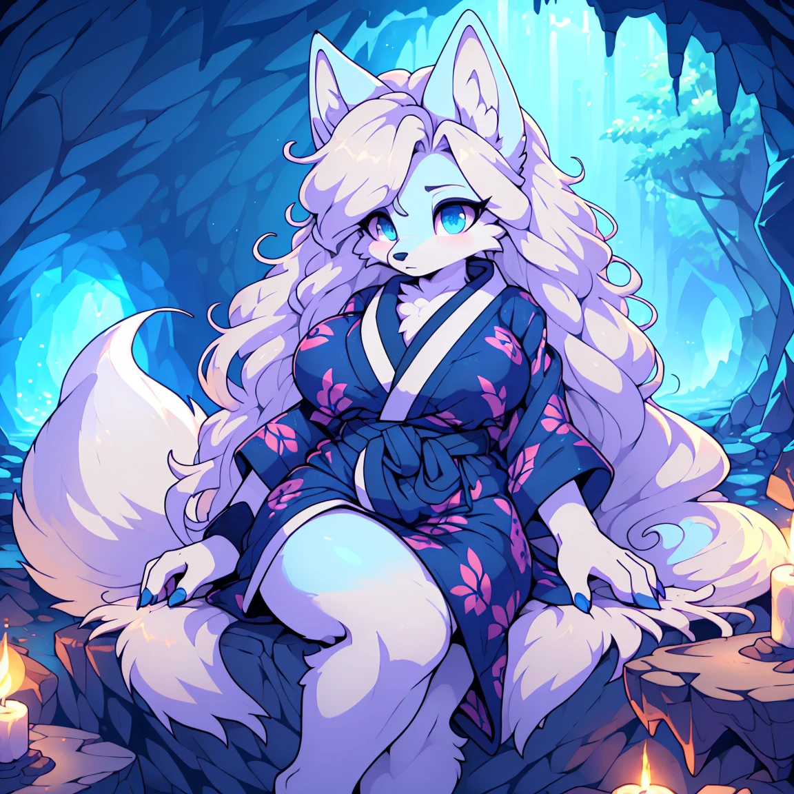 1 girl (((Made by Complextree))), (alolan ninetales), ((Alone)), ((large and firm breasts, cave, extremely detailed, extremely detailed legs, extremely detailed arms, extremely detailed face, perfectly detailed eyes,perfectly detailed anatomy, Curly hair, Wearing Yukata))