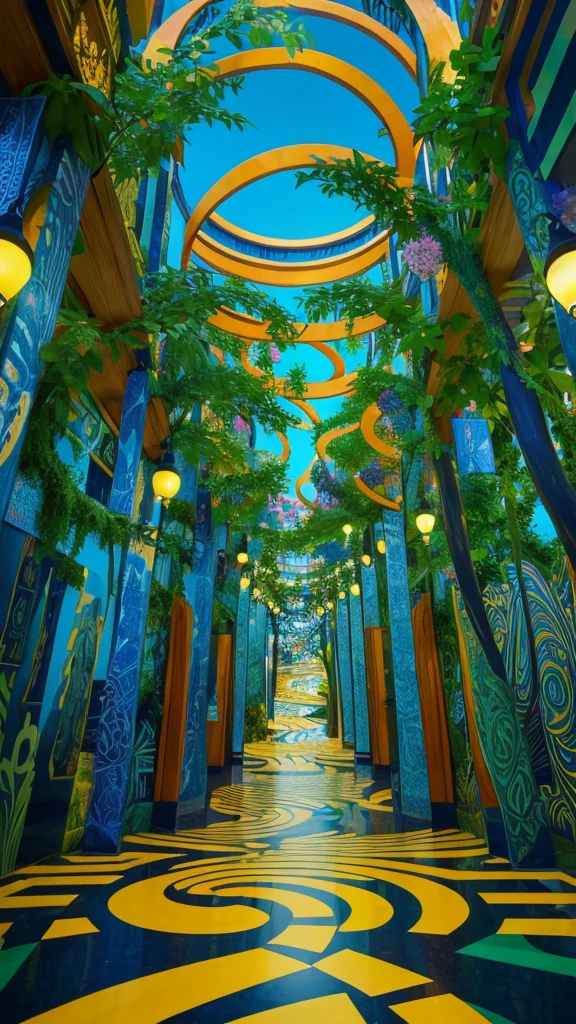 Illustration of a complex maze with multiple branches, Telling a different story. Inspired by the art style of MC Escher, The maze features intricate lines and illusionary perspective.. Vivid and contrasting color palette, A maze conveys the idea that there are different paths to explore.. The expressions of the characters in the maze are full of surprise and curiosity.. The lighting is bright、The atmosphere is one of discovery and challenge..--v 5 --stylize 1000  