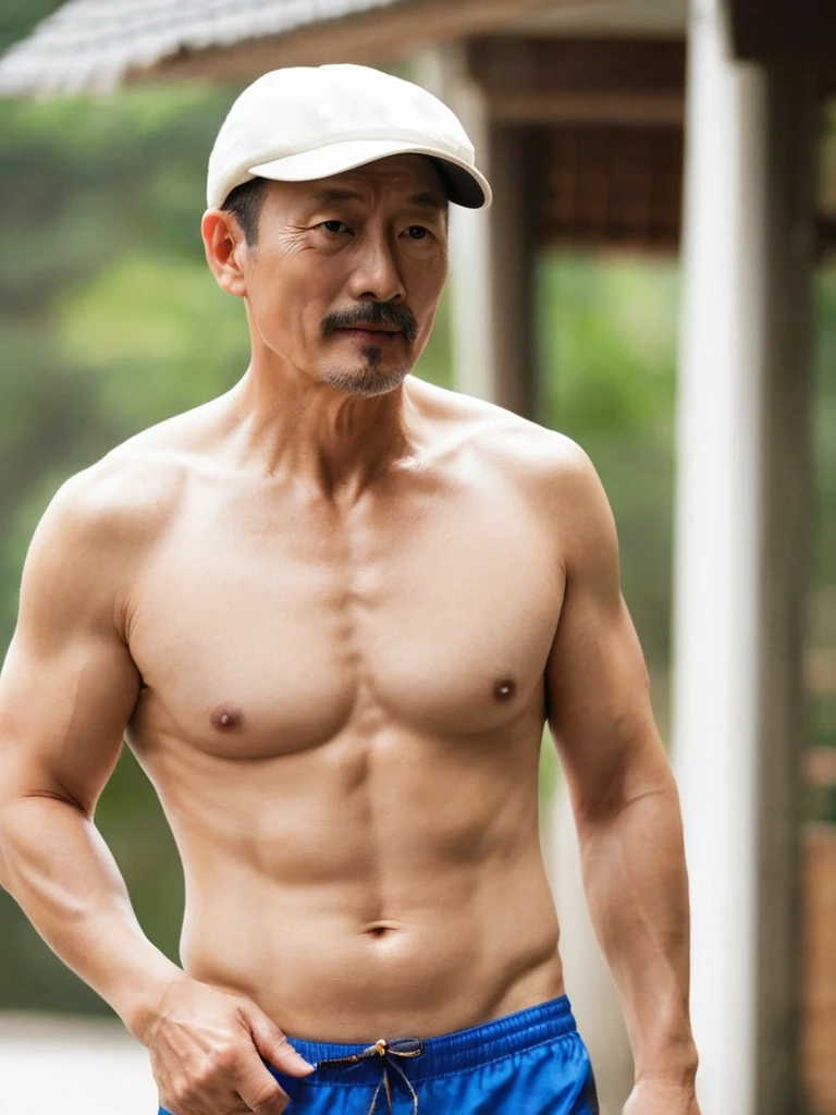 Middle-aged men、A slim but sturdy body、Handsome、２Block&#39;s hairstyle、Polo shirt、smile、Full body photo
