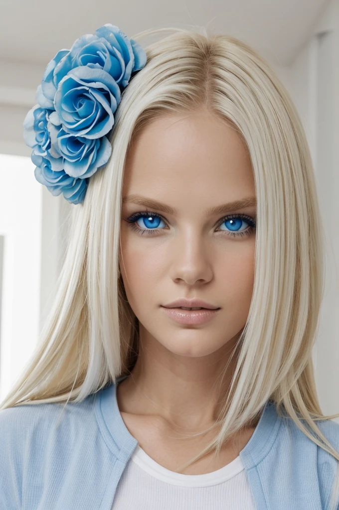 Bebé recien nacida con la piel white, blonde hair and blue eyes (photo HD) recostada aun lado de su madre de piel white con el cabello rubio y ojos grandes color azul con una blusa (white) in a large and luxurious room