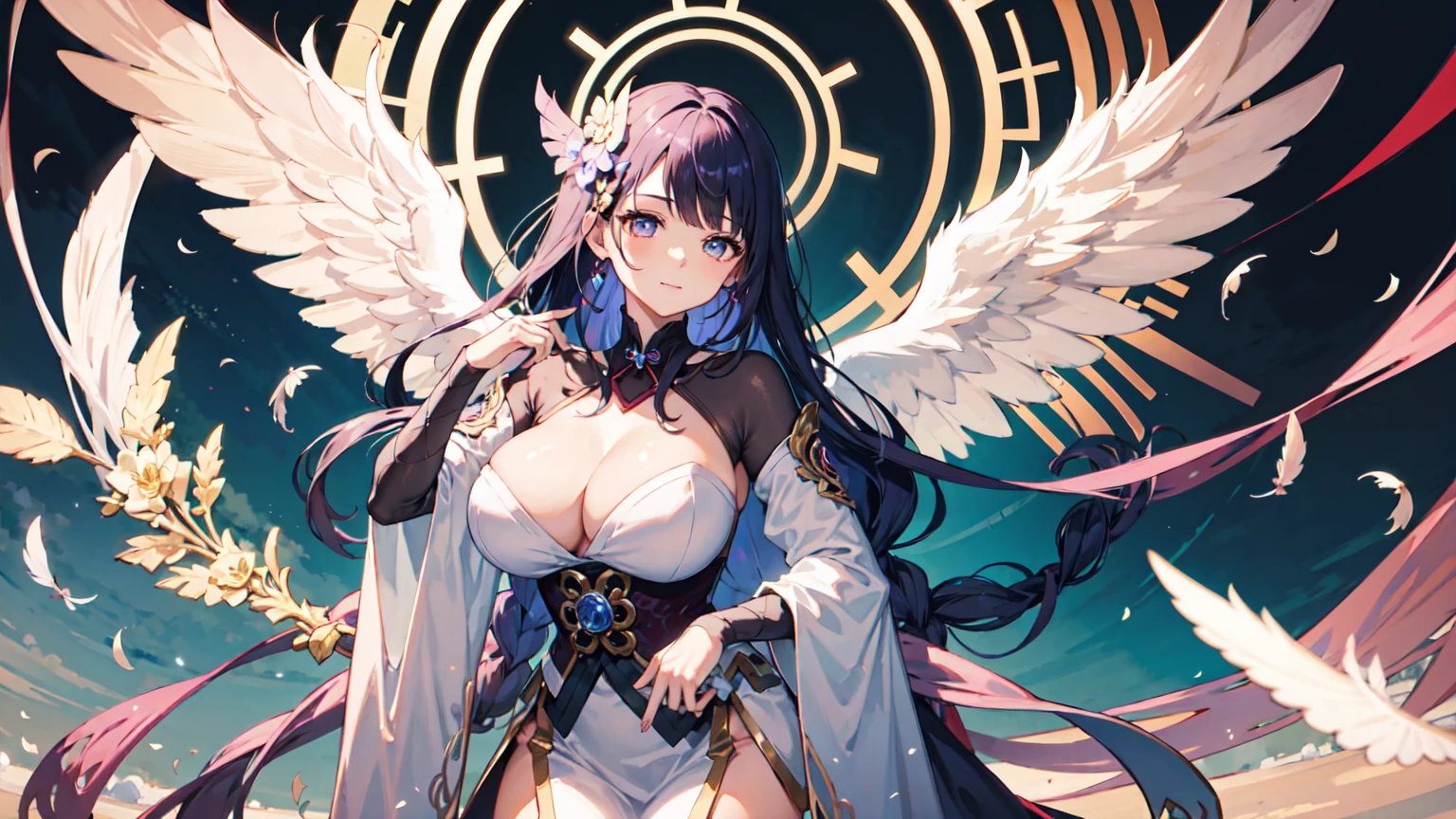 Images are displayed in ultra-high resolution,Make sure details are clearly visible,Vivid colors。In the center is a pink angel,She has a pair of huge、Fully feathered wings,The color of the wings matches her outfit。This angel holds Cupid's love bow and arrow,Bow and arrow with exquisite design,The tip of the arrow is shining,Symbolizes the power of love。There is a shining angel halo around her head.,With a gentle smile on his face,The eyes reveal kindness and innocence。She is a beautiful girl,Have a delicate face and makeup,Fair and translucent skin。She is wearing a beautiful anime-style costume,The clothes have intricate patterns and decorations,Showing elegance and luxury。The whole picture is full of anime-style fantasy,Soft and warm colors,Create a world full of love and beauty。