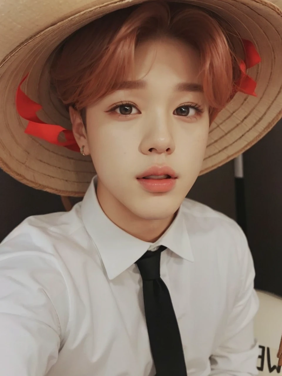 foto de um homem sentado em uma mesa com um laptop, Jimin, park Jimin, Park Jimin, Jimin, accurate Jimin face, adorable and pale korean face, Jimin\the full lips, Jimin\o nariz grego, he is wearing a hat