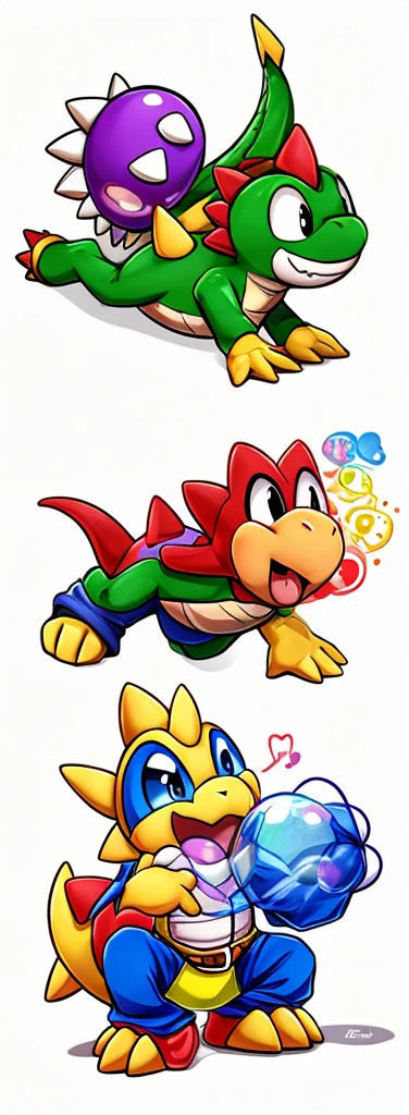 Bub, bubble bobble, green scalie, taito,
Bubble dragon,bust a move,