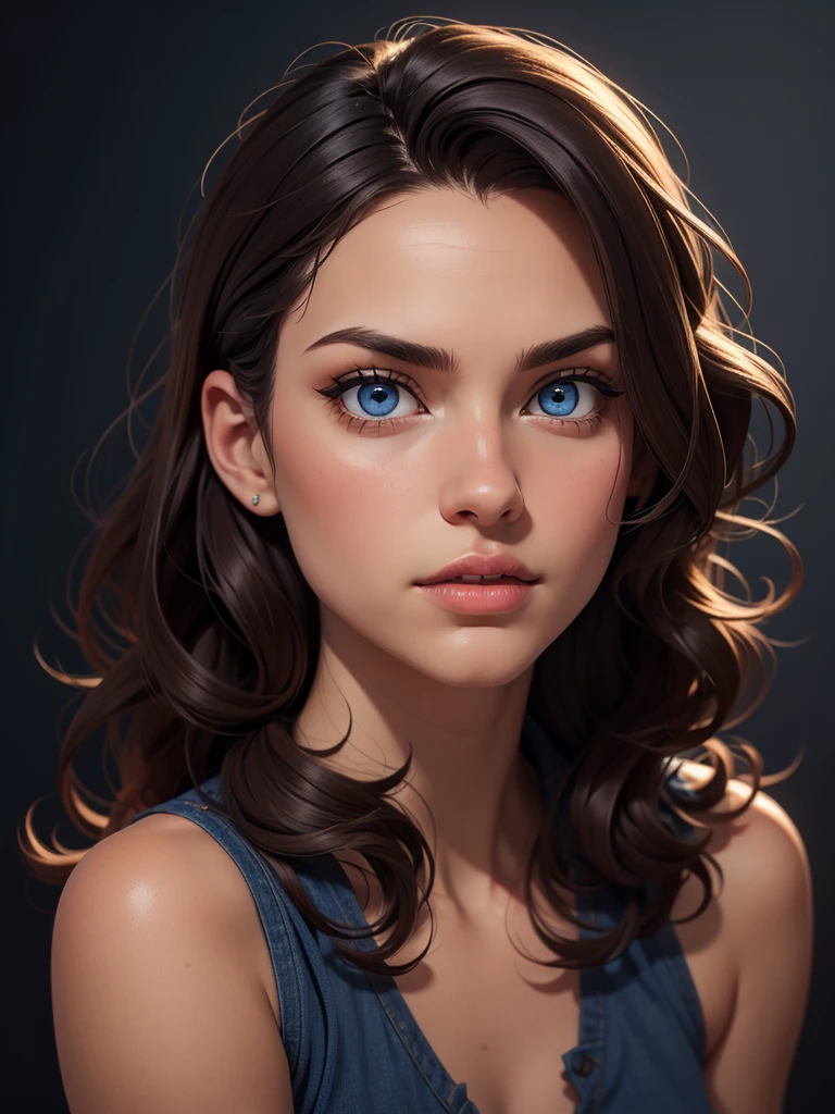  beautiful posing model, curly dark hair, dark blue eyes --ar 16:9 -