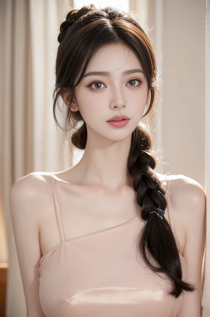 (high details:1.4)、(surrealism:1.4)、(soft lighting:1.05)、32,000、1 woman、realistic lighting、face lighting、ray tracing、(brightened light:1.2)、(improve quality:1.4)、(Realistic textured skin of the highest quality:1.4)、original photo, lifelike, full body woman love, bed, soggy, big bust, stylish hairstyle, pale skin, black eye, pink lips, (Beloved), (:1.1), ~Through, detailed background, detailed face, delicate eyes, good hair, Anatomically correct body, elastic skin, make up, masterpiece
