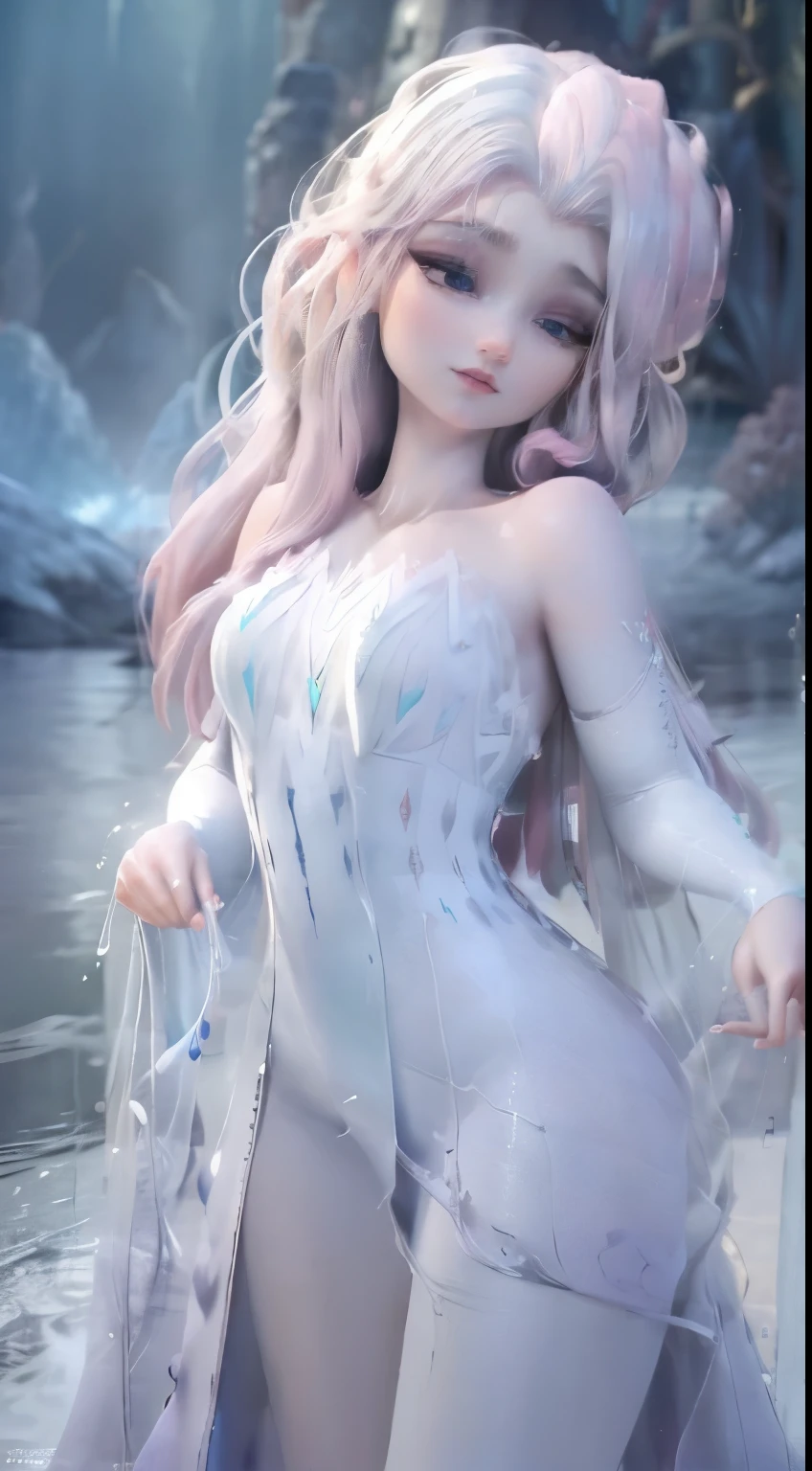 (Komi-san-elsa frozen Disney mezclando modelos .) (ultra fUSION of white and pink hair) Highly detailed CG unity 8k wallpaper, style shot, complex, High detail, dramatic, Highest quality film still image, Very detailed, masterpiece, Best Quality, character design, elsa, elsa from frozen,Komi-san fusion (( dark style)), realistic and ultra detailed rendering style, natural light, sharp character design, (hard focus, 8k), (((Natural skin texture))), 8k textures, soft cinematic lighting, adobe light room, dark room, HdR, sophisticated, elegant, rich detail, Sharp focus appearance) )), calming tones, frenzy of details, intricate detail, super detail, low contrast, Soft film Lighting, Muted colors, Exposure Mix, HdR, Desteñir, 35mm, f/1.4, THEY ARE LIKE THIS, f16, 25 sec.