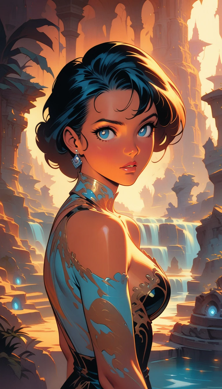 ((best quality)) , ((masterpiece)) , (detailed)，illustration art by Dave Stevens and Lillian Bassman, Graceful (Man:1.2) , Multicolor hair styled as Caesar cut, Comic books, graphic novels, retro style, pin-up art, Fashion and art,elegant and sophisticated, innovative use of light and shadow, capturing the glamour of mid-20th century fashion, portrait art by Mary Cassatt, glossy, ambient, complex, full color, fine artistic composition, enchanted,(((concept art ，Shameful . digital artwork, illustrative, painterly, matte painting, highly detailed)))