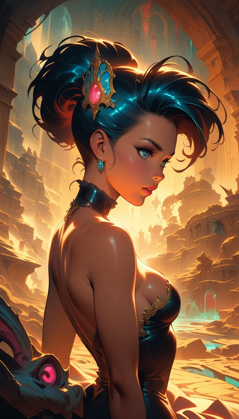 Cyberpunk fantasy,watercolor,there is a woman in a bikini and standing on a dock, moebius + loish + wlop, artgerm julie bell beeple, cushart krenz key art feminine, greg beeple, wlop and krenz cushart, beeple and alphonse mucha, alena aenami and artgerm