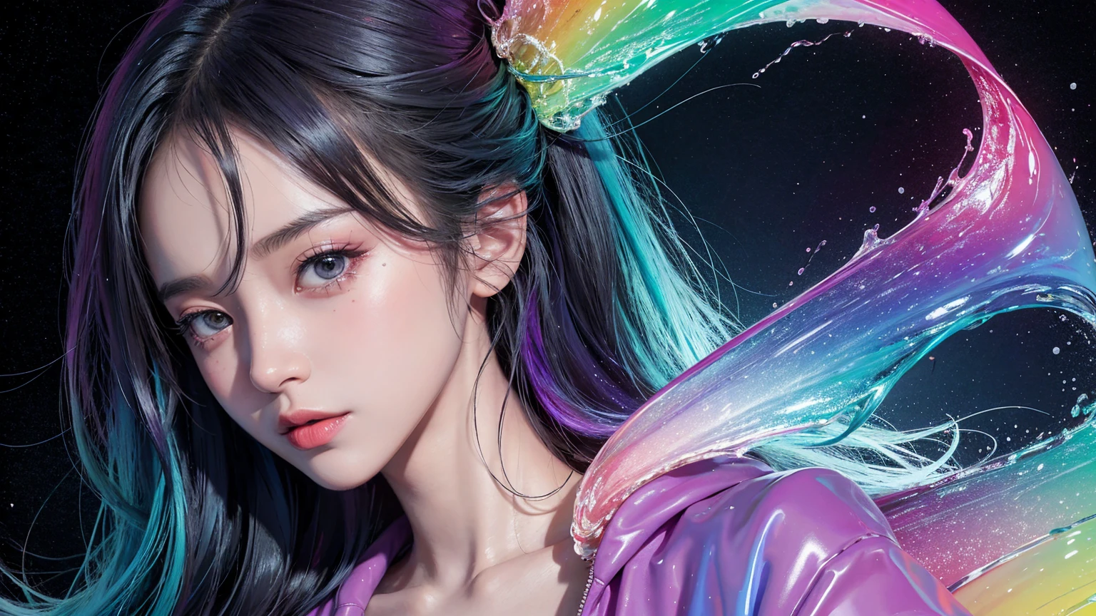 ((1 girl)), colorful, Dot, colorfulなペイント, Splash Paint, liquid, fog, Bright colors, matrix, hologram, Confused, detailed, 非常にdetailed, 非常にdetailed, Complex, masterpiece, 8k,khd,8k resolution,masterpiece