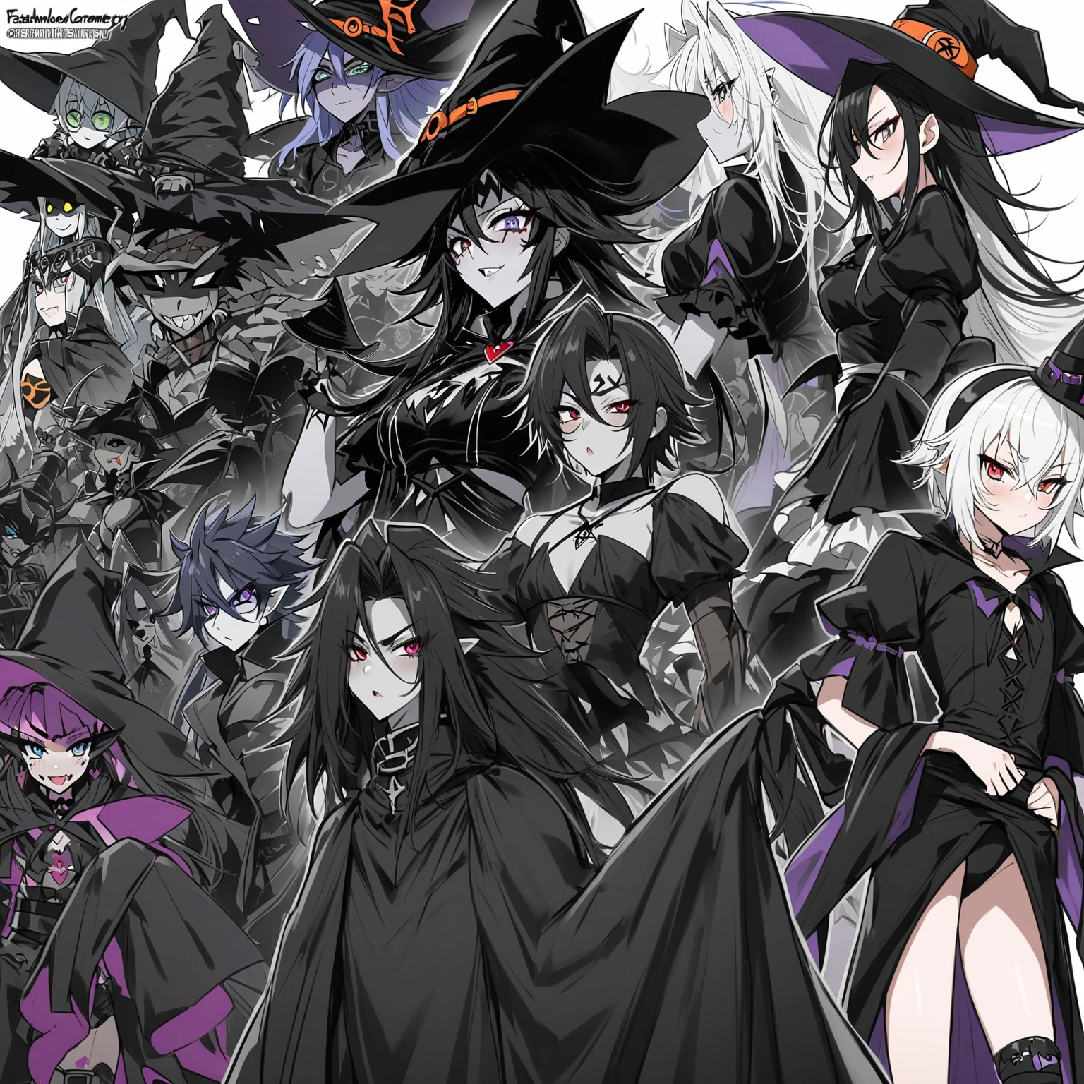 A black and white image of a dressed as a witch., fashionable Dark witch, witch clothes, Dark witch character, astral witch clothes, witch clothes, From the Black Wizard Cemetery!!!, Dark witch, mechanized witch boy, witch boy, ( ( ( black witch hat ) ) ) ), dark demonic dancer, anime boy gothic maid, black fur wizard, femboy