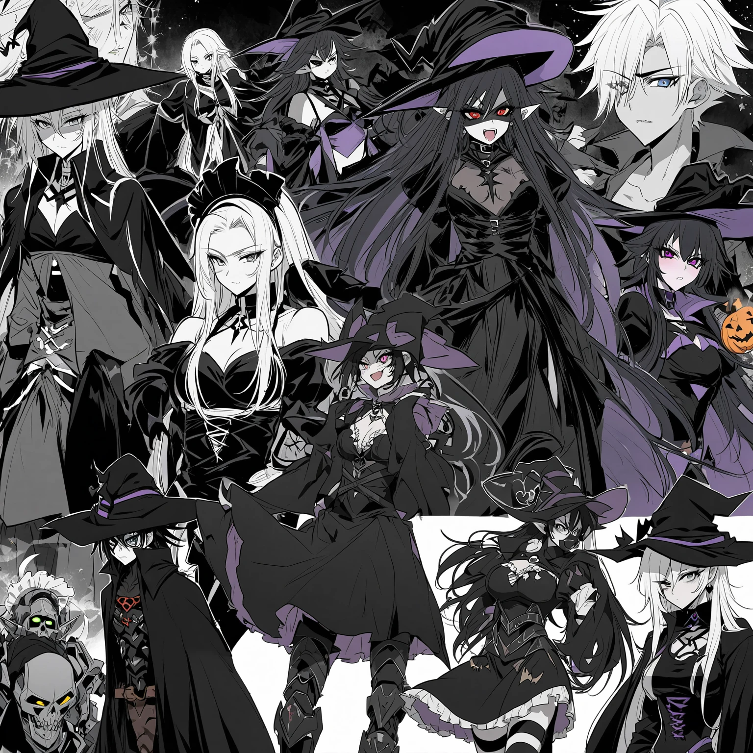 A black and white image of a  dressed as a witch., fashionable Dark witch, witch clothes, Dark witch character, astral witch clothes, witch clothes, From the Black Wizard Cemetery!!!, Dark witch, mechanized witch boy, witch boy, ( ( ( black witch hat ) ) ) ), dark demonic dancer, anime boy gothic maid, black fur wizard, femboy