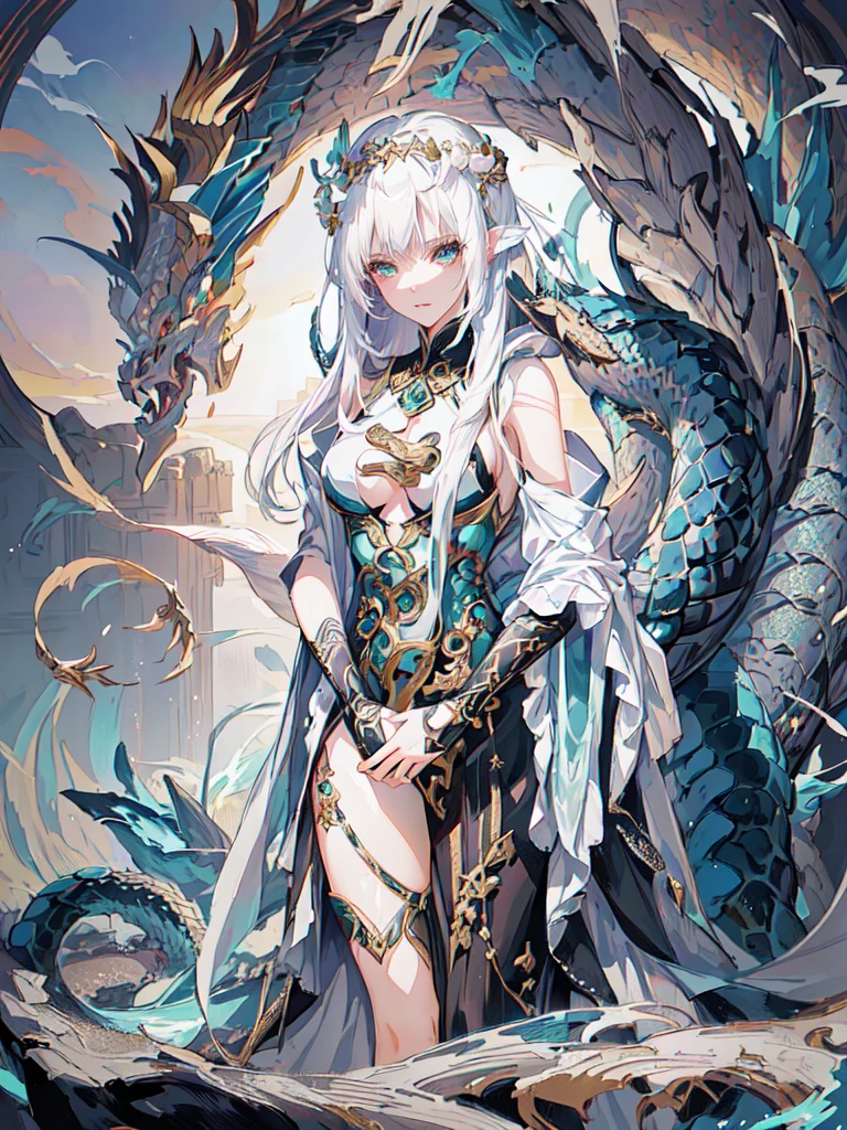 anime girl with a dragon and snake on her shoulder, queen of dragons, white haired deity, dragon girl, anime fantasy illustration, loong, detailed anime art, detailed anime artwork, detailed digital anime art, detailed anime character art, anime fantasy artwork, the dragon girl portrait, human and dragon fusion, clean detailed anime art