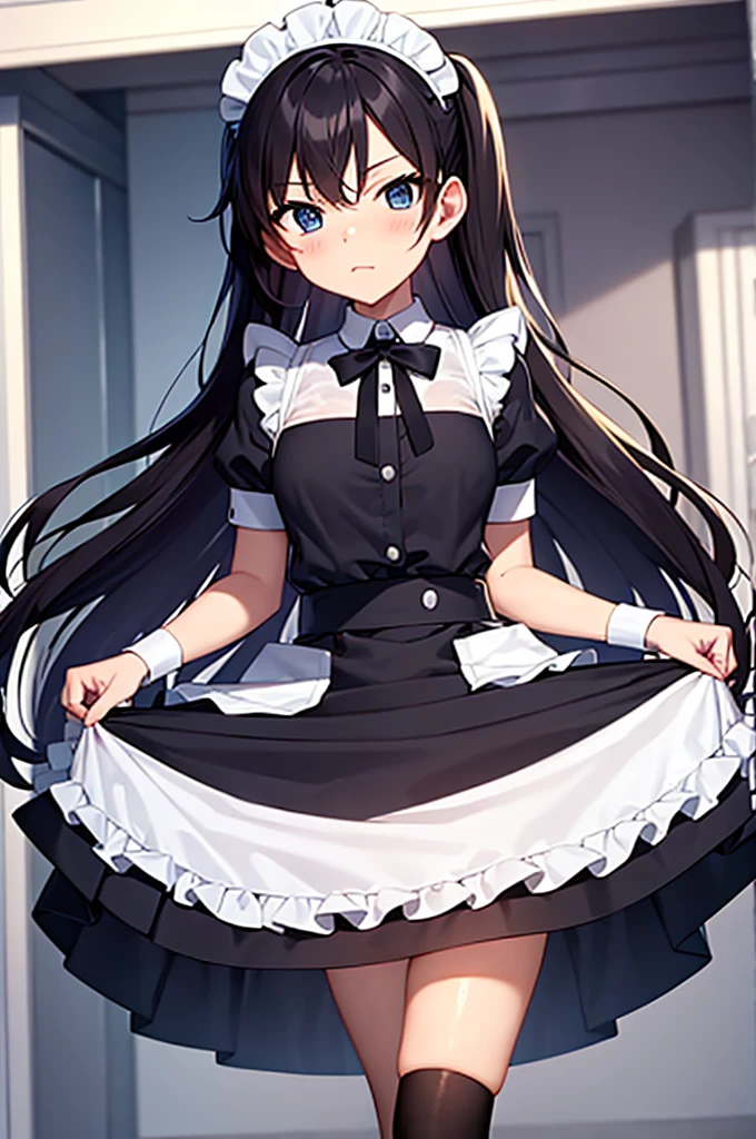 maid costume、black tights