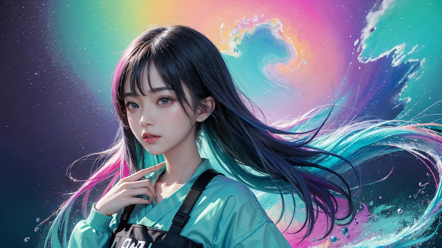 ((1 girl)), colorful, Dot, colorfulなペイント, Splash Paint, liquid, fog, Bright colors, matrix, hologram, Confused, detailed, 非常にdetailed, 非常にdetailed, Complex, masterpiece, 8k，khd，8k resolution，masterpiece