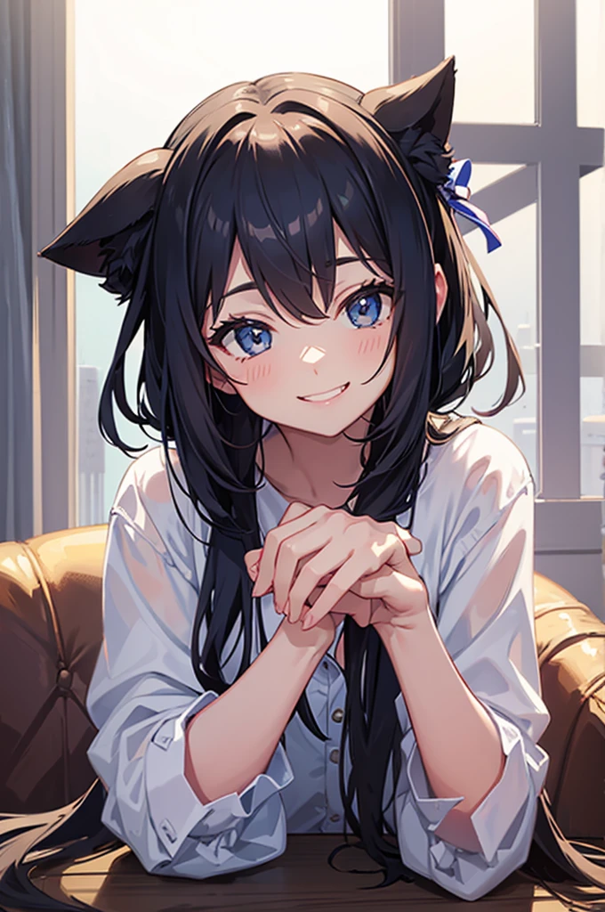Cute girl smiling with hands on cheeks