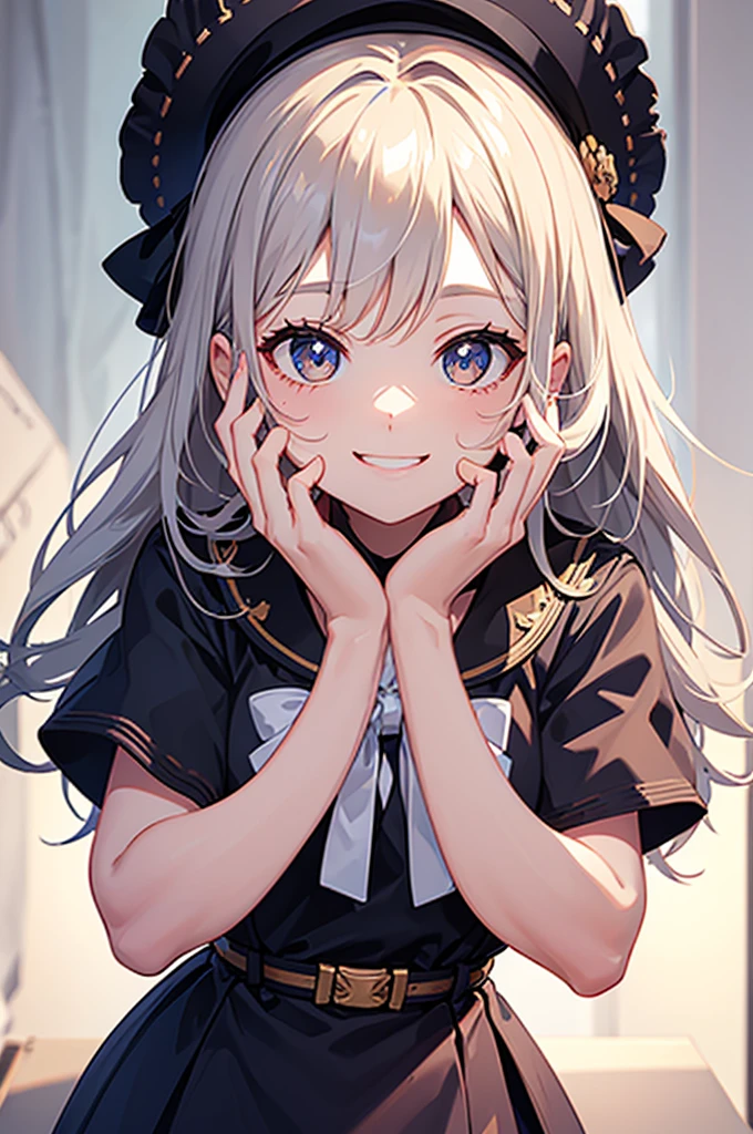 Cute girl smiling with hands on cheeks