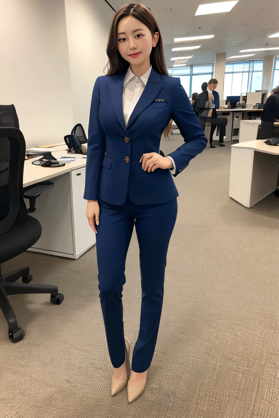 (Highest quality)), ((masterpiece)), (detailed), (Full body photo)One Girl, Shortcuts、Office Lady Suits、Navy blue、
