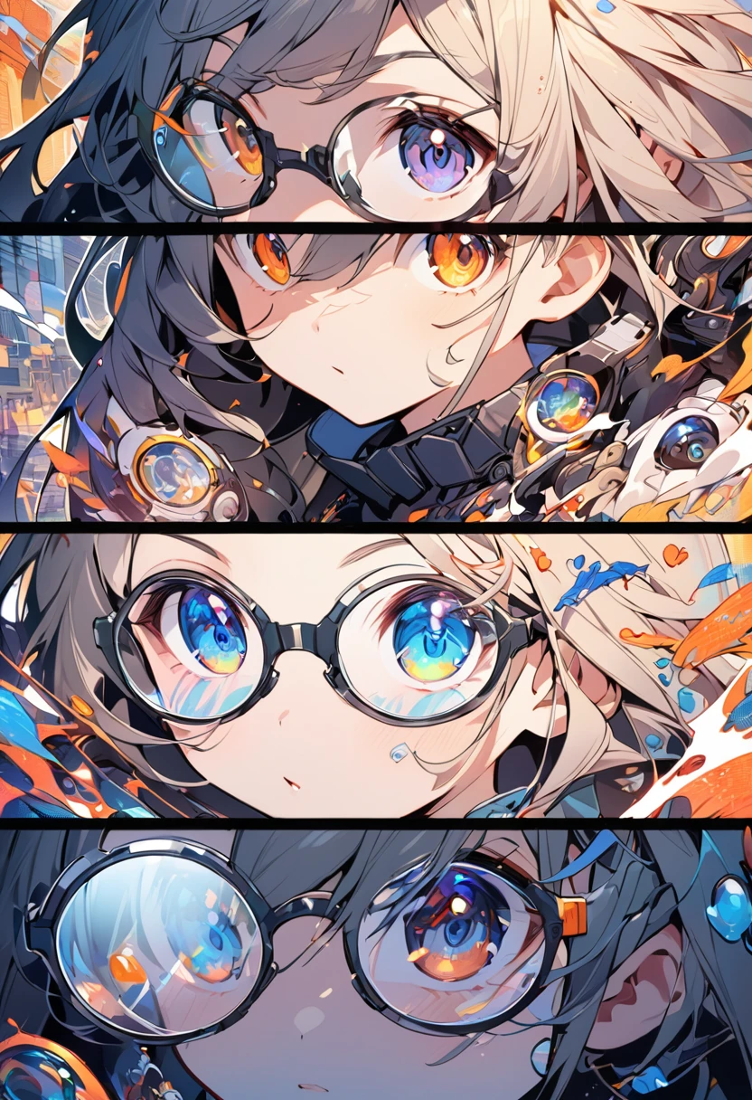 Girl，Wear tech glasses，Background with dragon，Guochao comic style，Delicate and complex brushstrokes，Cool feeling，Character Close-up，Smart expressions，Number，Urban feel，Artificial intelligence products
