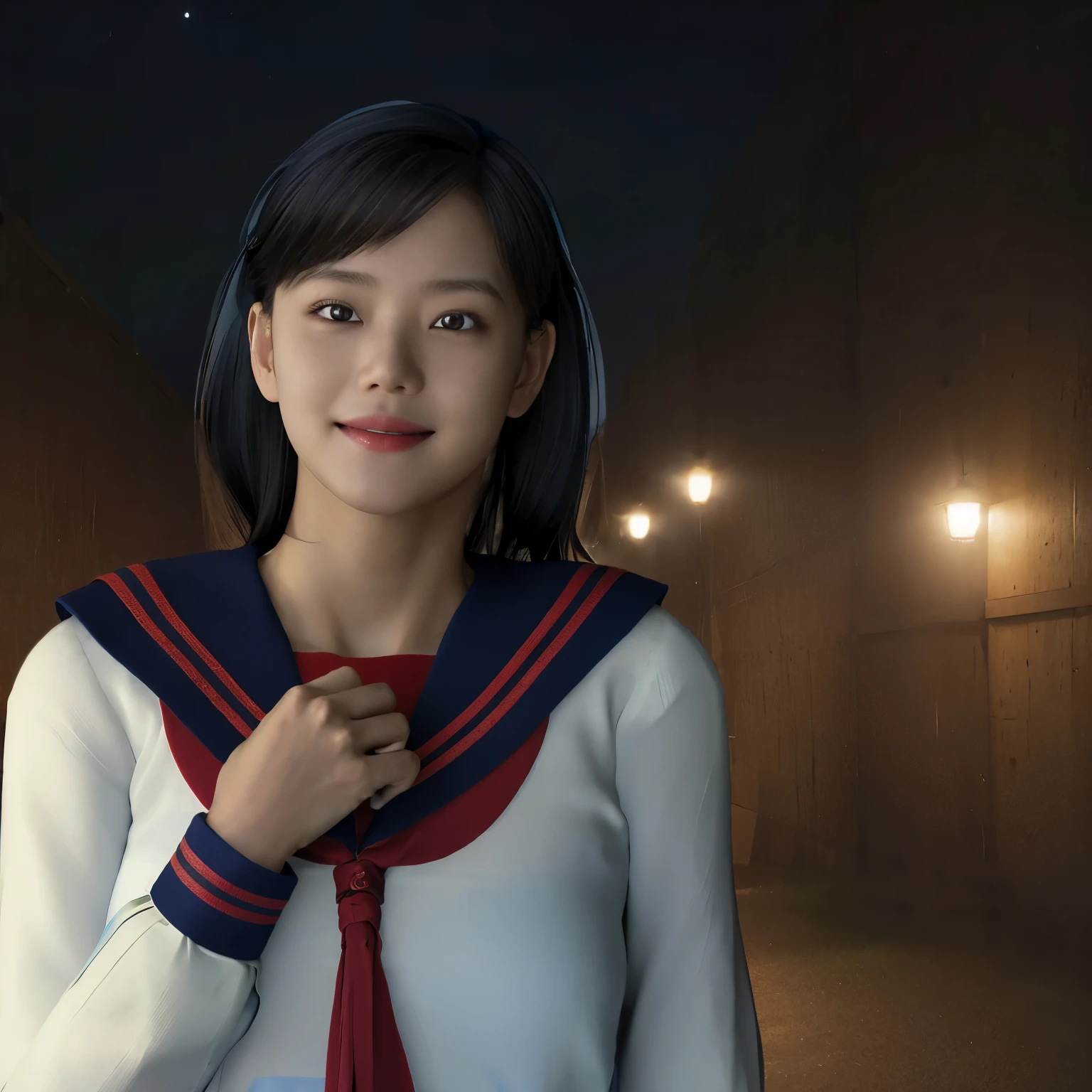 
lens: 135mm f1.8, (Highest quality),(RAW Photos), (Tabletop:1.1), (Beautiful  Japan girl), Cute Face, (Deeply chiseled face:0.7), (freckles:0.4), Spotted sunlight, Dramatic lighting, (Sailor suit), dark blue, Long sleeve, (In the classroom), shy, (Close-up shot:1.2), (smile)