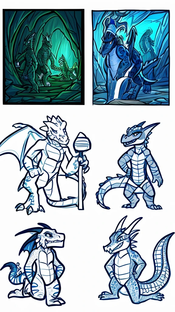 cartoon of a dragon with a blue and white spotted body and a black and white tail, a sketch inspired by Abidin Dino, reddit, Something, gecko cave, marshy, lizard people, kobold, anthro lizard, loki crocodile, evil smile, lizard person, like an anthropomorphic dragon