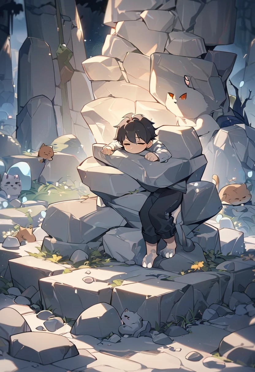Little male cat,boy,There is a tail,cute,Thin,struggle,Everlasting,Stone,Gray slime,Feet turned to stone,Hands turned to stone,Stones spread feet,Stone feet,Stone Hand,illumination,freeze,Feet petrified,charming,boy们 ,Petrified feet,穿着Tight Fit衣,plastic,Full body portrait,smooth,全身Tight Fit衣,Gel coat,全身Gel coat,outdoor,Naked,Small pants,Tight Fit,No clothes,stone man,The stones gradually spread on the body