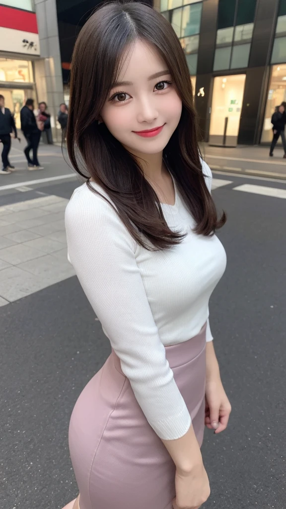 Highest quality, Very detailed, finely, High resolution, 8k wallpaper, Perfect dynamic composition, Beautiful and exquisite,ランダムなcute髪,,Natural color lip, Bold sexy pose,smile、20-year-old girl、cute、Looking into the camera,,Perfect and beautiful face,Slim face and figure,Beautiful thighs, Beautiful feet、Calf、Butt、Big eyes、Gal Makeup,Small face,Shooting from below、smile,,Elegant feminine face、Randomly change the shooting angle and position、smile、Top to bottom々Shoot from the right angle and direction、Sexy Face、Standing in the streets of Shibuya、White long sleeve shirt、High waisted tight long skirt