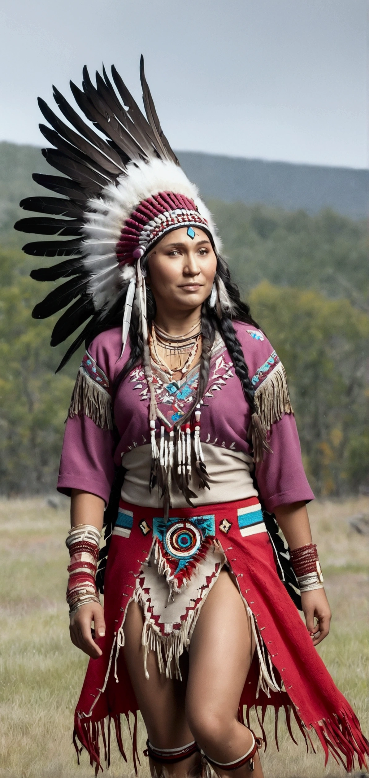 score_9, score_8_above, score_7_above, score_6_above, Classification_explicit, 1 girl, ((18 years:1.2)),(The best quality,A high resolution,Ultra - detailed,actual),Native American Ariana Grande,(wild Indian native American:1.4), adult, full lips, big light eyes, light blue eyes, ((by rubio:1)), (cabello ondulado long trenzado nativo indio: 1.2), (female native american:1.4) ,(native indian feathers :1.4), (Face details: 1.5, bright blue eyes, beautiful face, pretty eyes, iris coating, thin lips: 1.5, delgado, pale and sharp eyebrows, long, dark eyelashes, double tabs),(perfect hands detailed : 1.4 ) , (forest background big leaves :1.4), (native american V2.1), (native american:1.4), (fondo desierto casa native american:1.4), (dynamic cowboy pose),(( beautiful american indian warrior:1.4), (beautiful american indian warrior: V2.1)) , (bright colors), (big stones background:1.4 ), (meadow background :1.4), (falling rain cloudy:1.4), (great grassland autumn :1.4), (vestidor native american:1.4), (showing panties:1.4), (realistic V2.1), (Perfect anatomy)