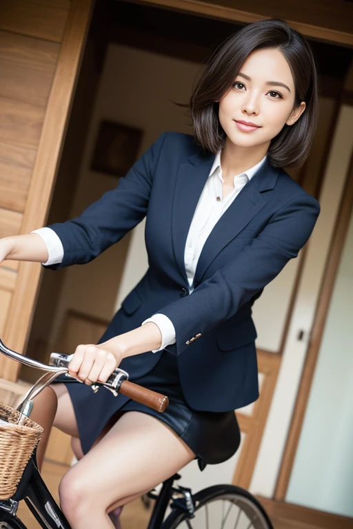 (RAW Photos), (Realistic), (masterpiece), (Highest quality), High resolution, 8k resolution, (Exquisite detail), Exquisite bicycle structure,One handle,(Volumetric Light),  woman, Age 35, short hair, Straight hair, Brown haired, Very thin, Very white and clear skin,Highly detailed eyes, Source Sequence, Very thin eyebrows, eyelash,Ultimate beauty,Cute like an idol, smile,  (office suits), Sit in the saddle,Beautiful breasts,Beautiful Japanese office lady, Pleated skirt, Random Color, Cute Face, Real Light, Correct Anatomy, ride a bicycle:1.4、Mommy bike:1.4, There is a basket, Low saddle,Moving bicycle,  (((非常にLow saddle, Sit in the saddle))),pedalをこぐ,Hold the handlebars with both hands,Look straight ahead,womanは視聴者を見ていない, pedal, From below1.4、(((Low angle 1.4))), In the city, (((I can see her panties))), Beautiful long legs, (((かなりFrom below:1.4))), Thin thighs, womanをFrom below見上げる視聴者,From below,From below,(((Low angle full body shot, Black pumps,かなりFrom belowの角度, focus on the saddle, Zoom from ground level,From a dog&#39;s eye level))), womanは前傾姿勢ではない, Not a car, from the front, 視聴者はFrom belowwomanの股間を見上げる,I can see her knees,womanは片膝をあげる, low angle: 1.4, focus her knee,In town