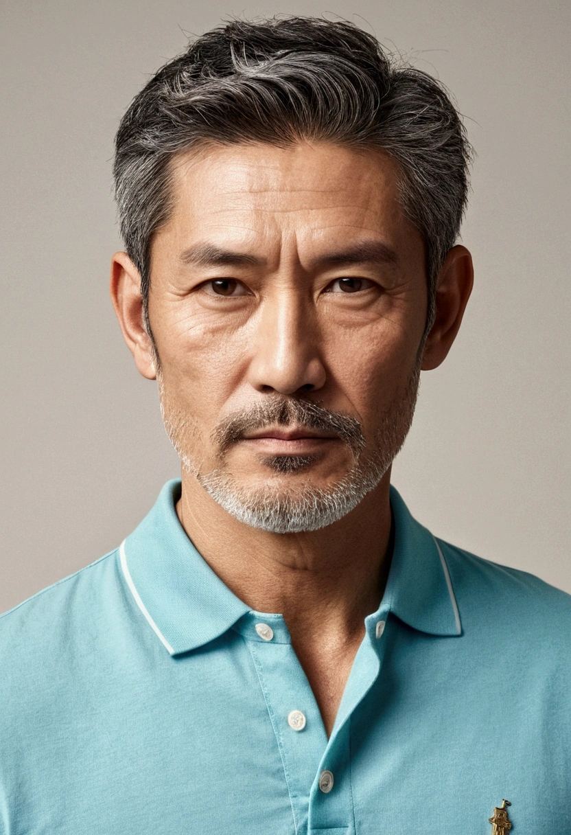middle aged、Short Hair、Skinny、Polo shirt、Beardless