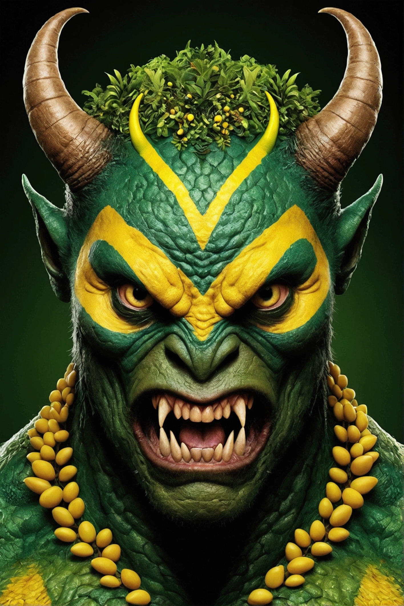Personification of Brazil, a monster with aspects that well represent Brazilian fauna and culture , o monstro brazilinesse, Maximum quality, horor