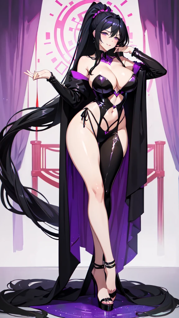 (masterpiece, top quality, best quality, official art, beautiful and aesthetic:1.2), (8k, best quality, masterpiece:1.2), (((masterpiece))), (((best quality))), (((extremely detailed))), illustration, who, (masterpiece, top quality, best quality, official art, beautiful and aesthetic:1.2), (8k, best quality, masterpiece:1.2), 1girl, himejima akeno, black hair, long hair smile, full body, licking lips, black hair, long hair, purple eyes, ponytail, large breasts, wide hips, expressive eyes, heart pasties, reverse bunnysuit, high heels, living room,