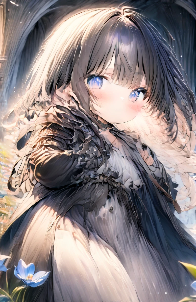 Highest quality, High resolution, masterpiece、masterpiece, Highest quality, Super detailed, Fantasy、Wide Eyes、clitoris、Nipples、 One girl、(Smile and blush:1.3)、From below、(Big Ass:1.4)anus、pubic hair、Black short hair、cute 、Grass grows on both sides of the cobblestones