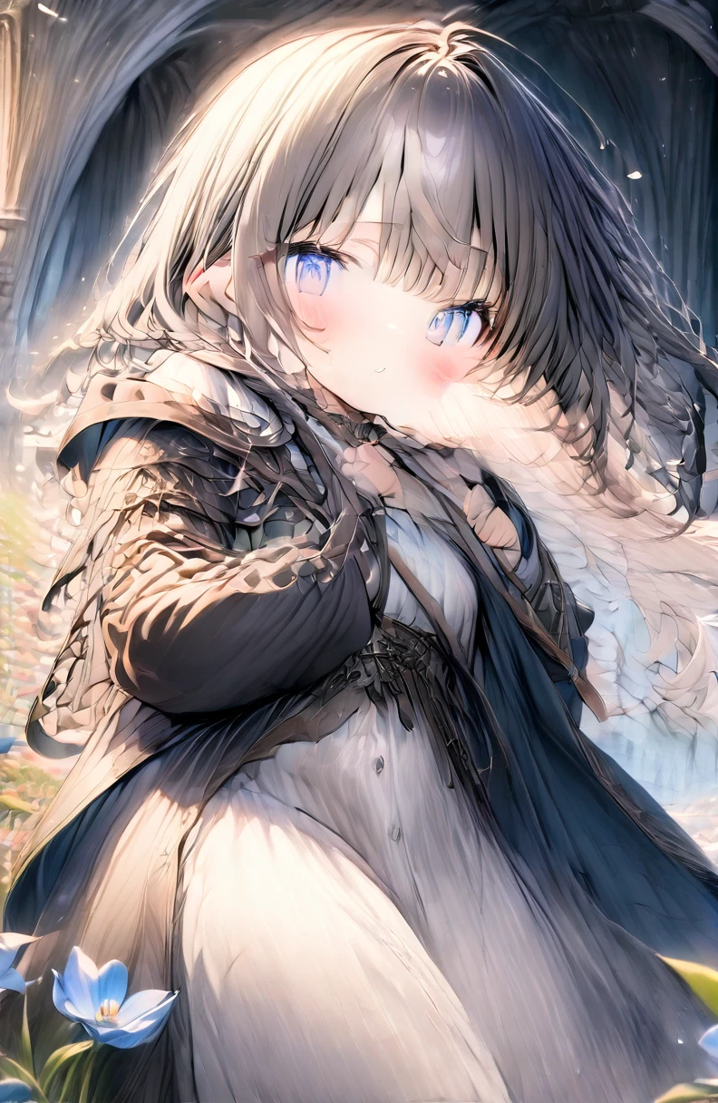 Highest quality, High resolution, masterpiece、masterpiece, Highest quality, Super detailed, Fantasy、Wide Eyes、clitoris、Nipples、 One girl、(Smile and blush:1.3)、From below、(Big Ass:1.4)anus、pubic hair、Black short hair、cute 、Grass grows on both sides of the cobblestones