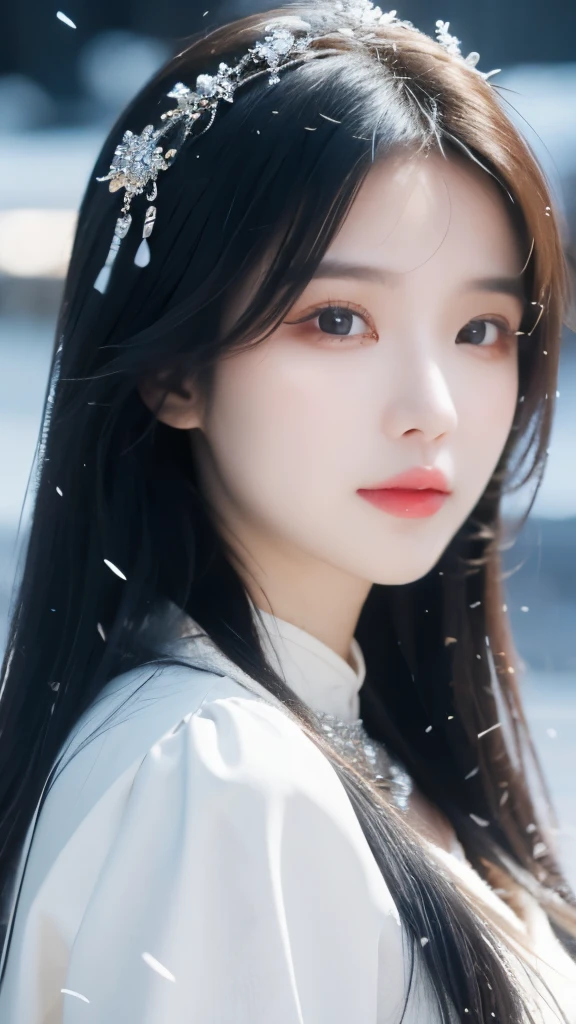 /IA 29-year-old Chinese girl wearing a necklace, Inspired by Sim Sa jeong, sky blue. Fine Hair, Winter Princess, Ice Princess, full, Antique style artwork, 8K), Fantasy Aesthetics Guvez, Snow Queen, 8K high-quality/The art of detail, sweet smile, full-body shot, Snow Scene, Action Shots, Surrealism--ar 9:16 -- 6 o&#39;clock.best quality, masterpiece, high resolution, 1 girl