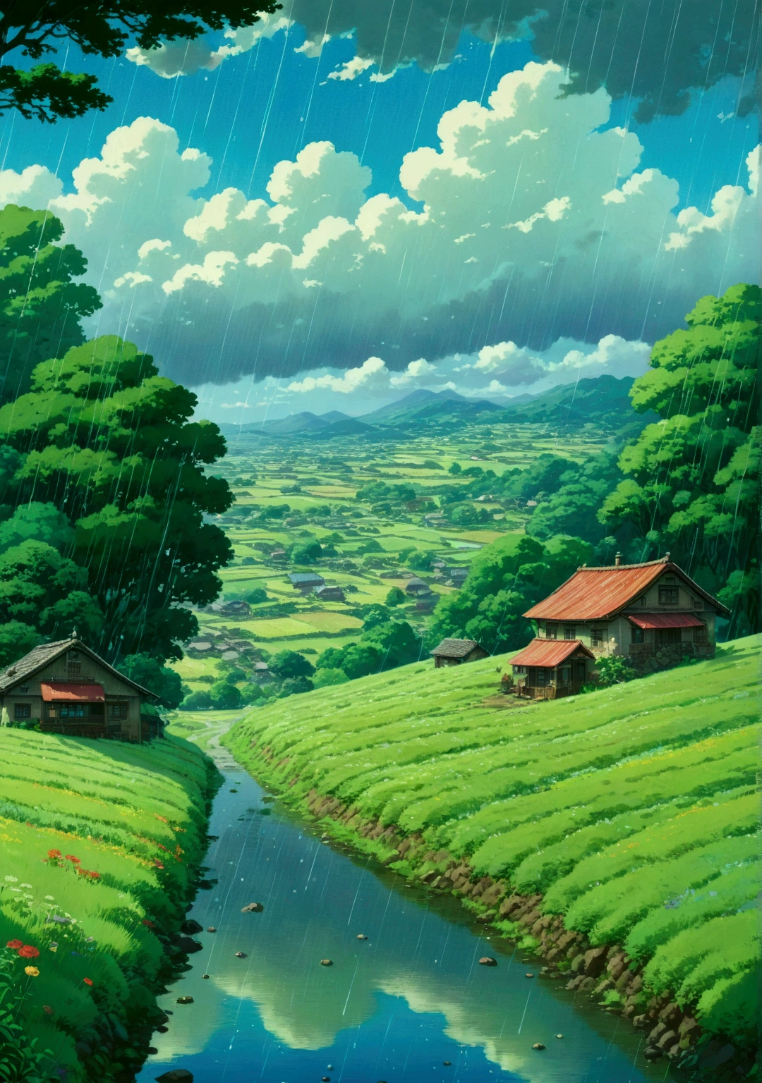 Ghibli　summer　rain　countryside